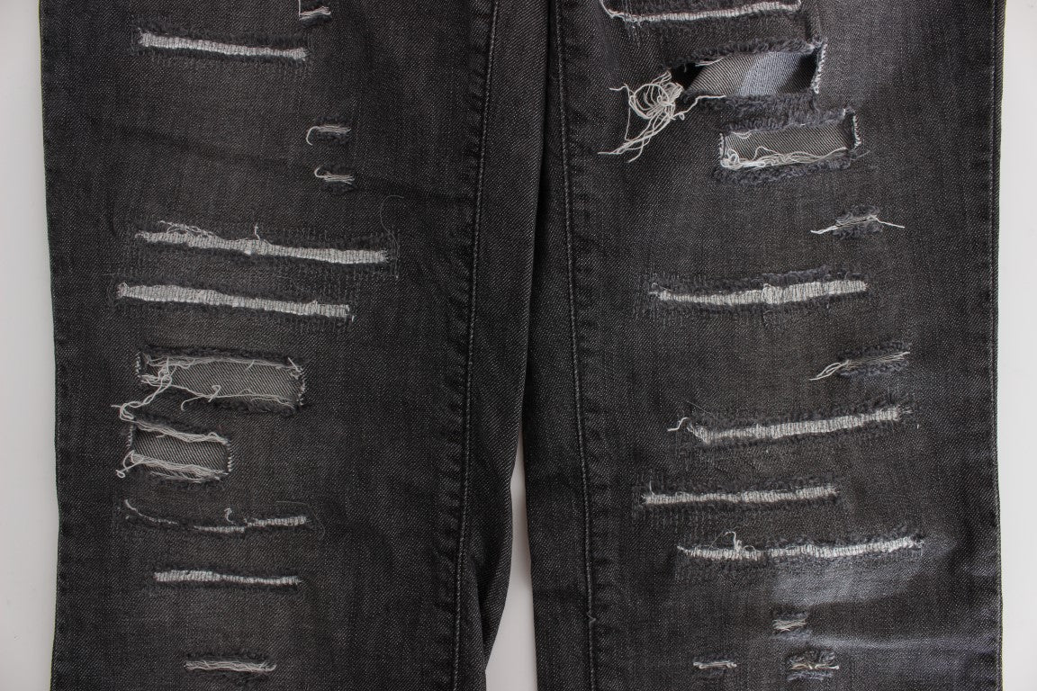 John Galliano zerrissene, gerade geschnittene Jeans aus Baumwolle in grauer Waschung