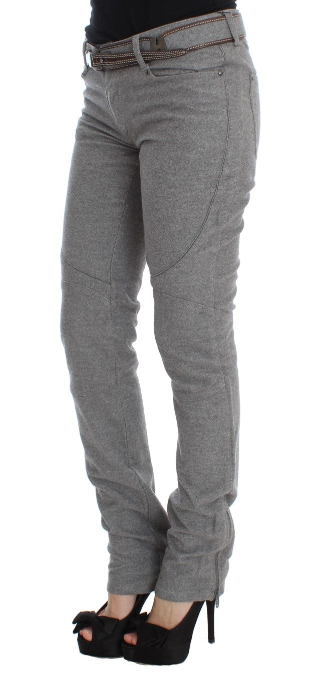 Ermanno Scervino Grey Cotton Slim Fit Casual Bootcut Pants