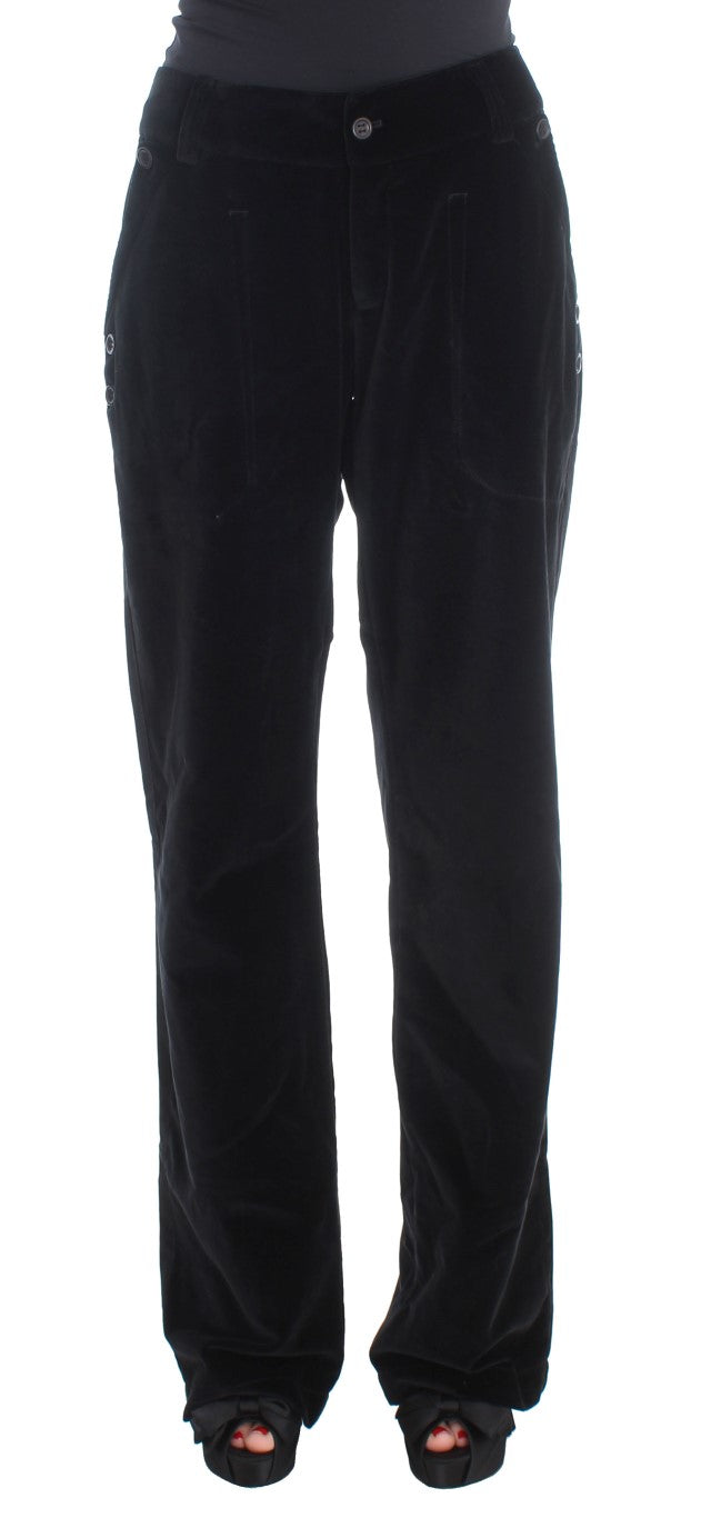 Ermanno Scervino Black Velvet Cotton Straight Legs Pantalon