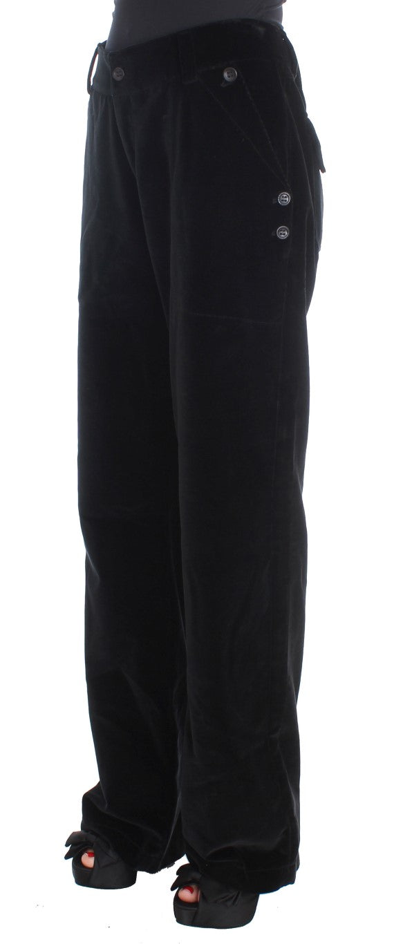 Ermanno Scervino Black Velvet Cotton Straight Legs Pantalon