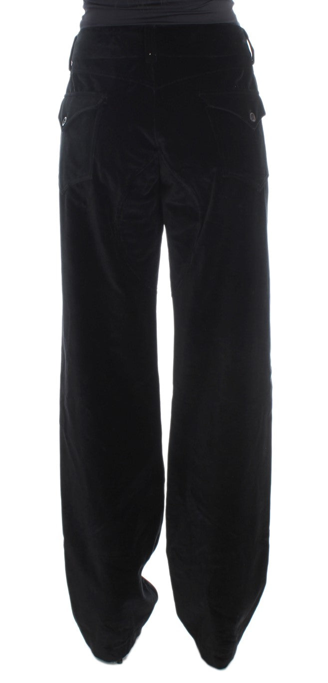 Ermanno Scervino Black Velvet Cotton Straight Legs Pantalon