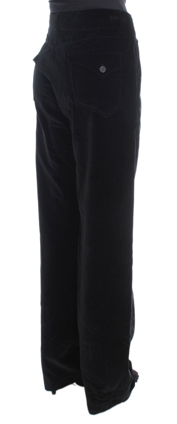 Ermanno Scervino Black Velvet Cotton Straight Legs Pantalon