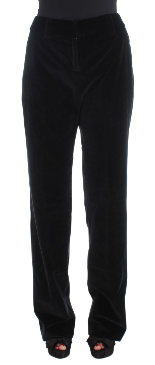 Ermanno Scervino Black Velvet Cotton Straight Legs Pantalon