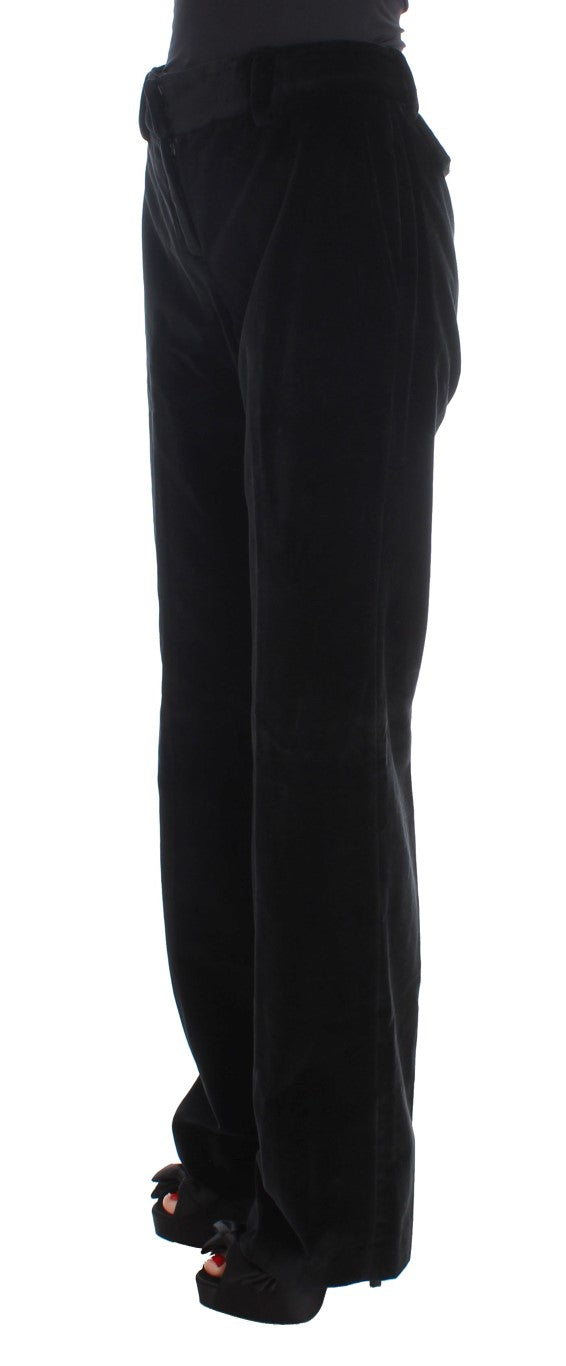 Ermanno Scervino Black Velvet Cotton Straight Legs Pantalon