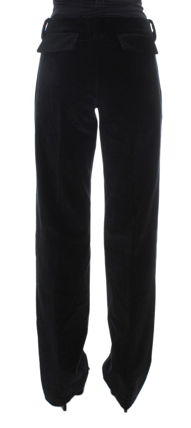 Ermanno Scervino Black Velvet Cotton Straight Legs Pantalon