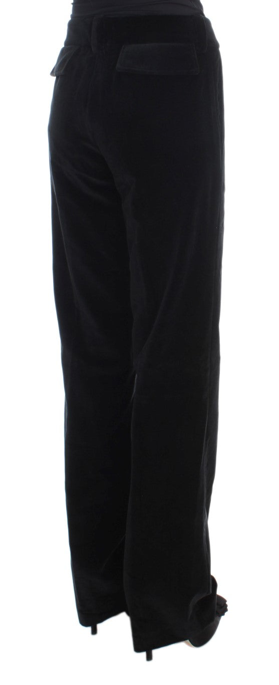 Ermanno Scervino Black Velvet Cotton Straight Legs Pantalon