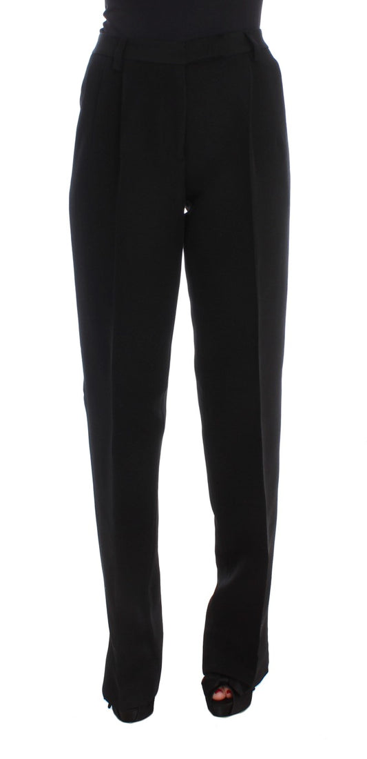 Ermanno Scervino Black Striped Cotton Blend Wide Legs Pantalon