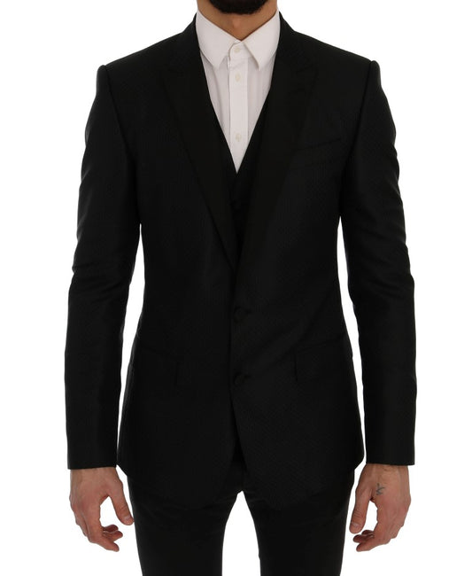 Dolce &amp; Gabbana Black Blue MARTINI Silk Blazer Jacket