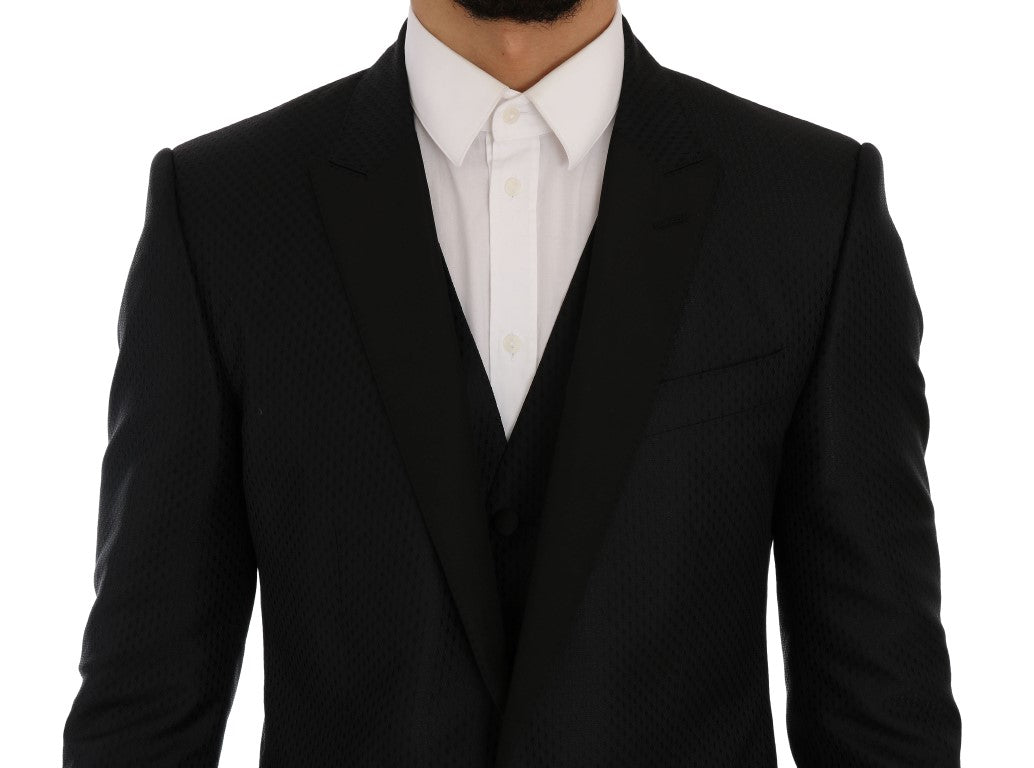 Dolce &amp; Gabbana Black Blue MARTINI Silk Blazer Jacket