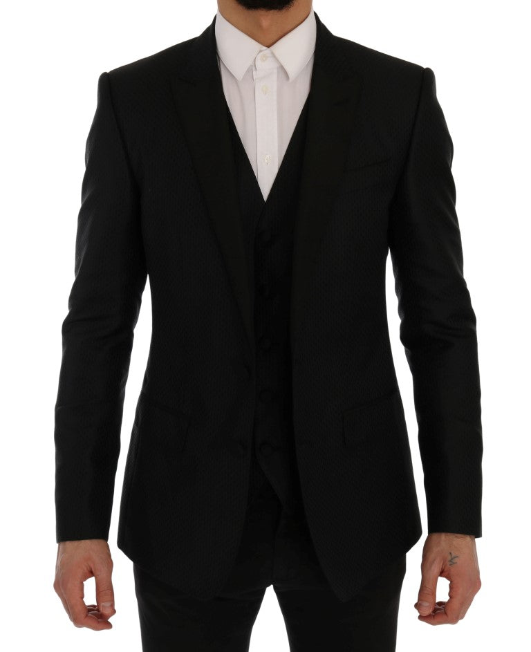 Dolce &amp; Gabbana Black Blue MARTINI Silk Blazer Jacket