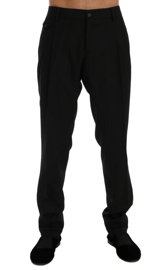 Dolce &amp; Gabbana Black Striped Wool Stretch Pants