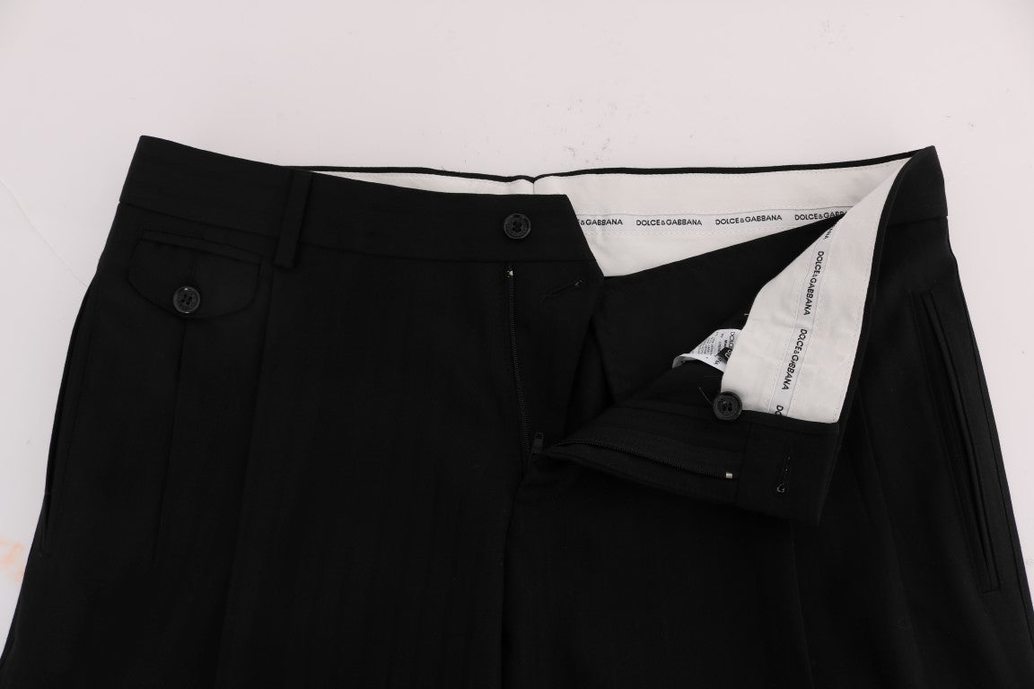 Dolce &amp; Gabbana Black Striped Wool Stretch Pants