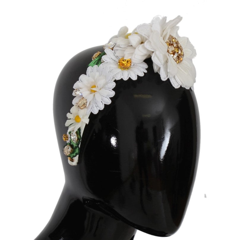 Dolce &amp; Gabbana Gelb-weißes Sonnenblumen-Kristall-Blumenstirnband