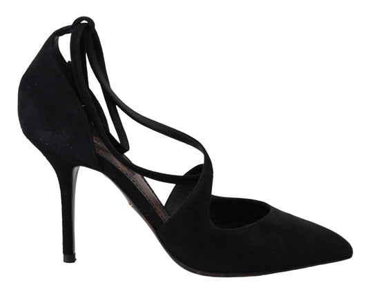 Dolce &amp; Gabbana Black Suede Ankle Strap Pumps Heels Shoes