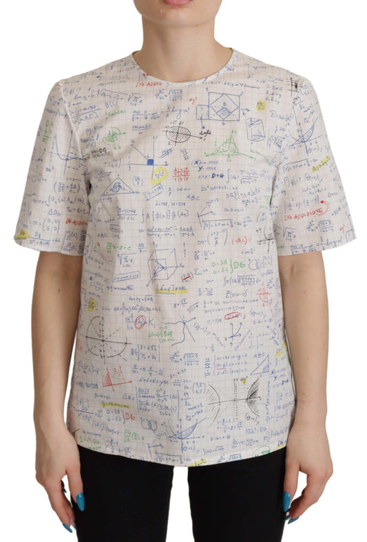 Dolce &amp; Gabbana Kurzarmoberteil aus weißer Baumwolle mit Algebra-Print