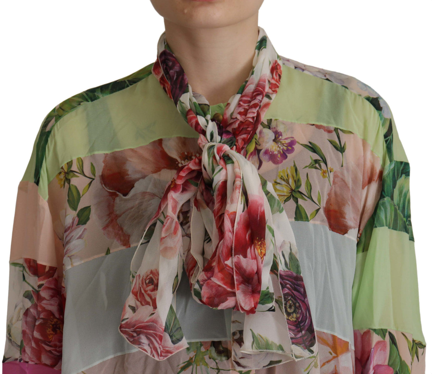 Mehrfarbige Bluse mit Ascot-Kragen im Patchwork-Design von Dolce &amp; Gabbana