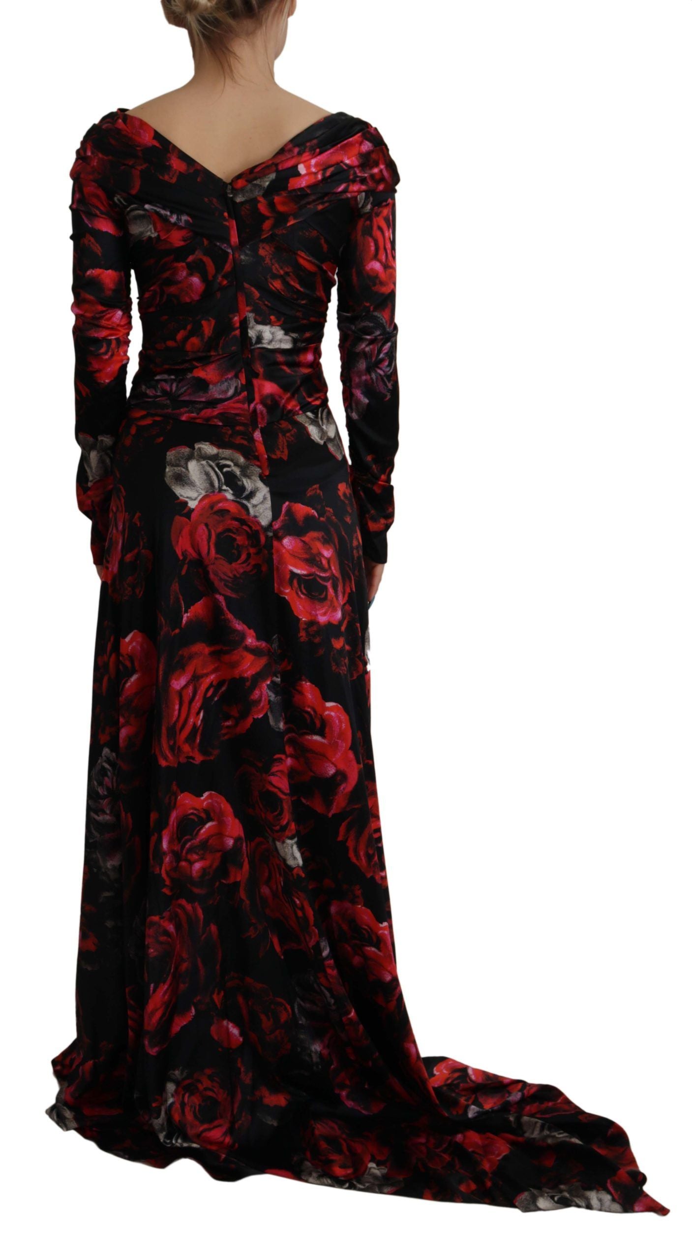 Dolce &amp; Gabbana Black Floral Roses A-Line Sheath Gown Dress