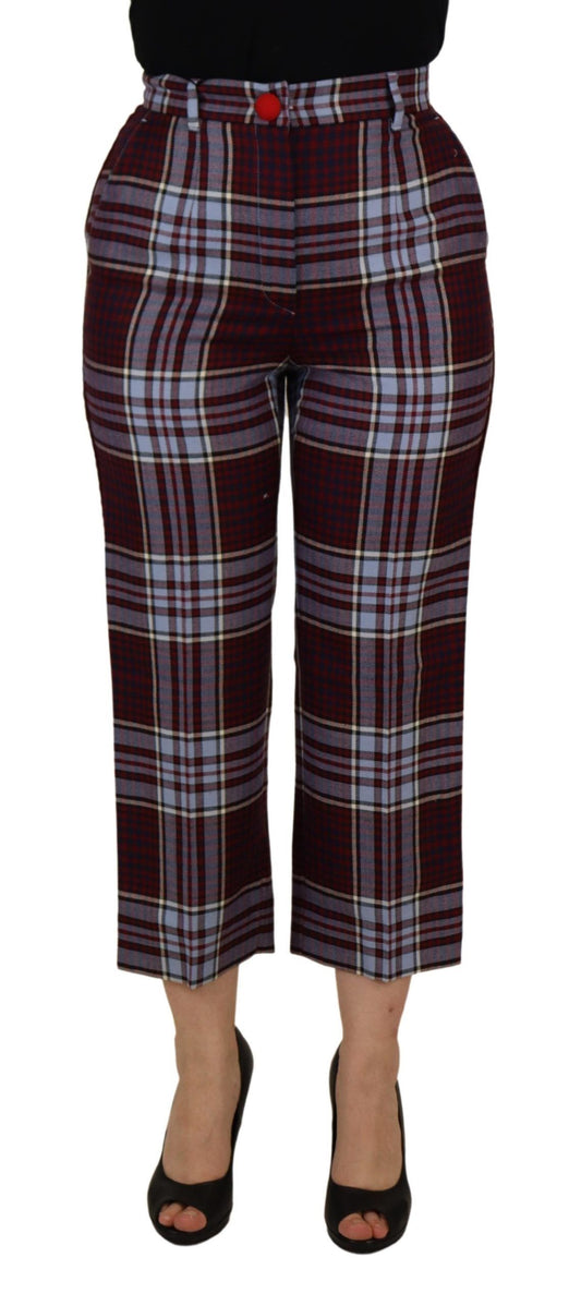 Dolce &amp; Gabbana Grey Checked High Waist Cropped Trouser Pants