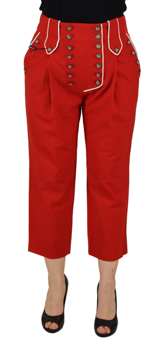 Dolce &amp; Gabbana Red Button na Pinalamutian na High Waist Pants