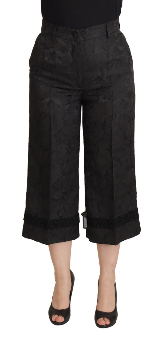 Dolce &amp; Gabbana Black Brocade Cropped High Waist Pants