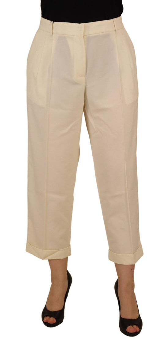 Dolce &amp; Gabbana Ivory High Waist Cropped Folded Hem Trousers Pantalon