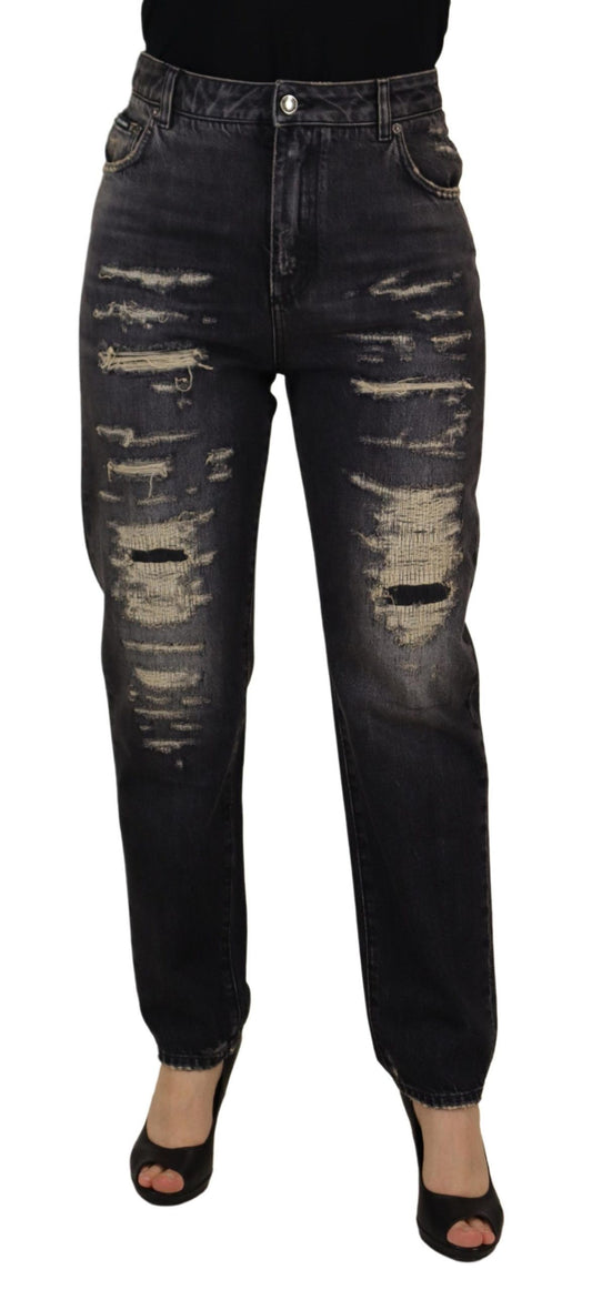 Dolce &amp; Gabbana Black Washed Tattered High Waist Denim Jeans