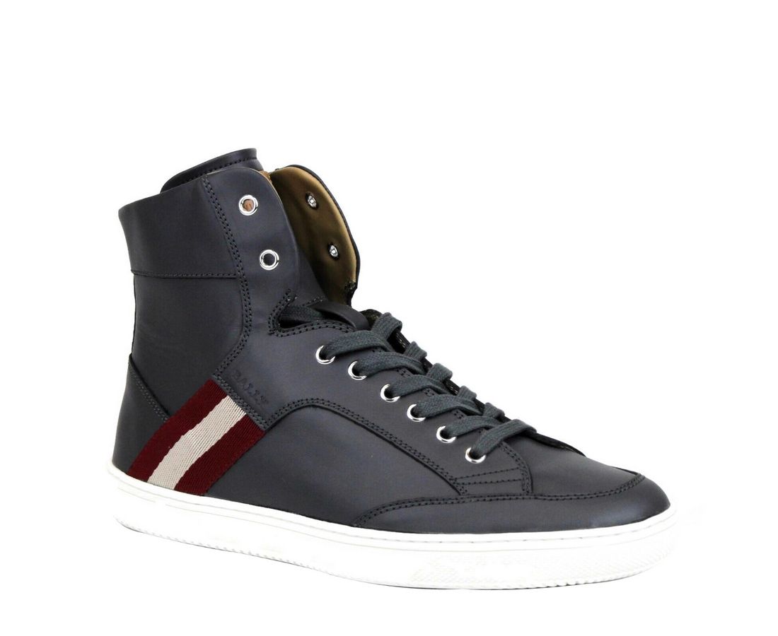 Dunkelgrauer High-Top-Sneaker von Bally aus Kalbsleder mit rotem Beige