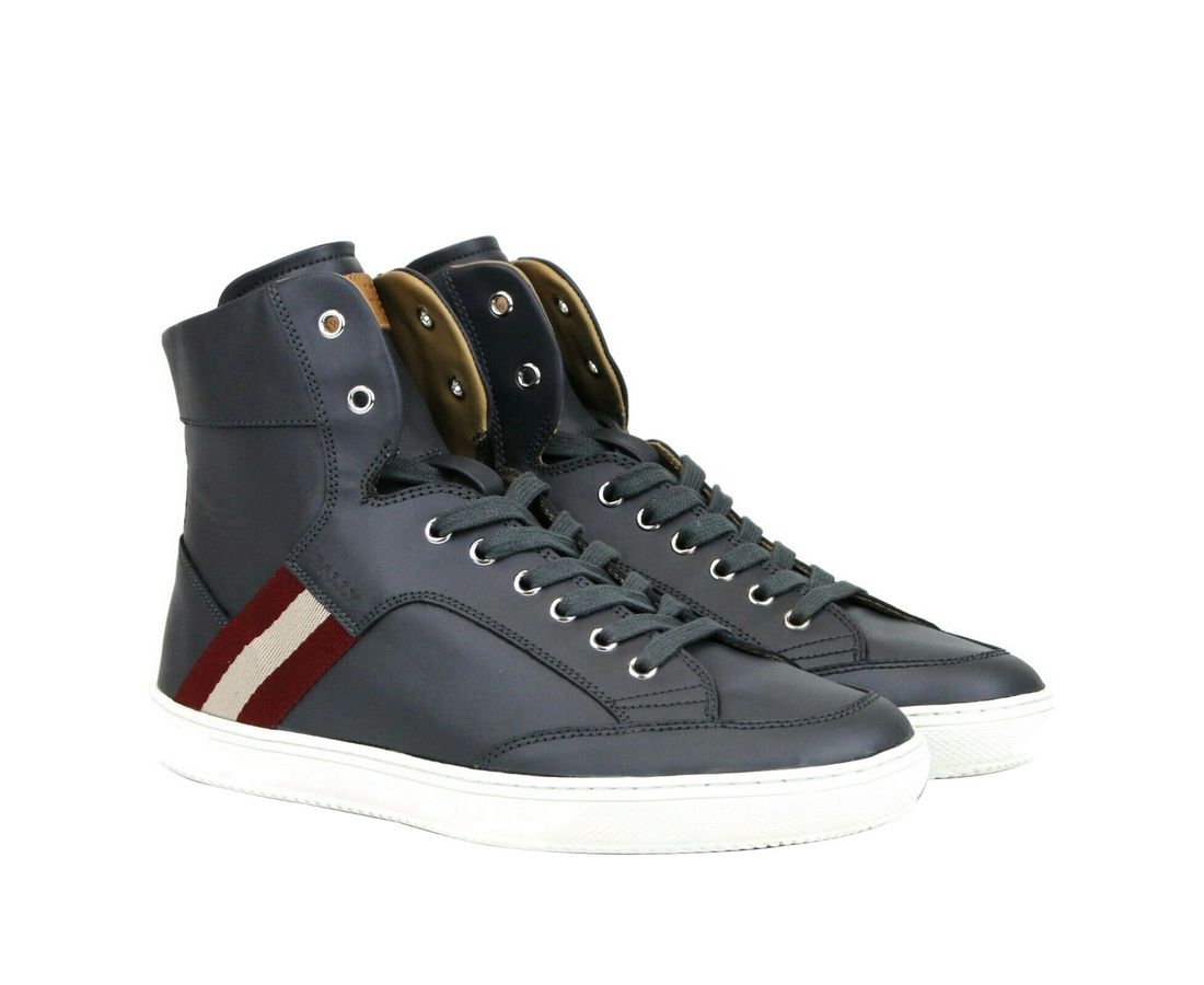 Dunkelgrauer High-Top-Sneaker von Bally aus Kalbsleder mit rotem Beige