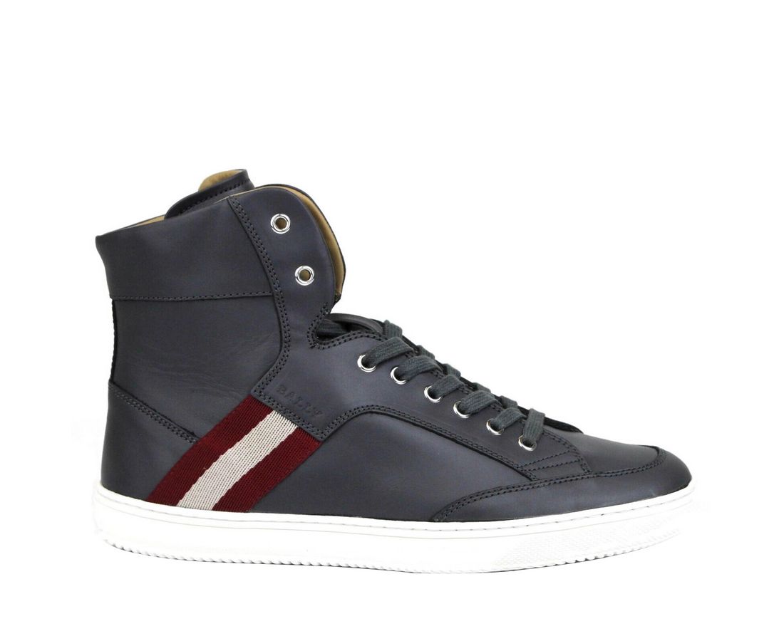 Dunkelgrauer High-Top-Sneaker von Bally aus Kalbsleder mit rotem Beige