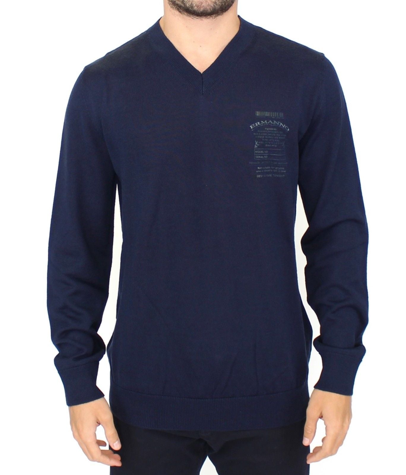 Blauer Pullover aus Wollmischung mit V-Ausschnitt von Ermanno Scervino