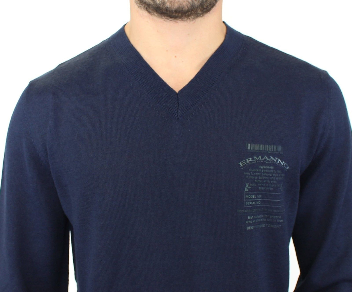 Blauer Pullover aus Wollmischung mit V-Ausschnitt von Ermanno Scervino