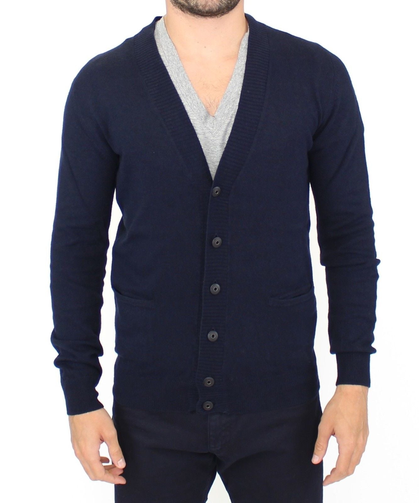 Ermanno Scervino Blauer Woll-Kaschmir-Cardigan-Pullover