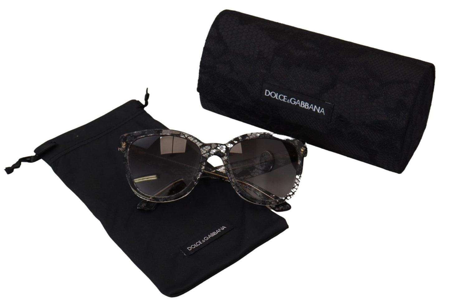 Dolce &amp; Gabbana DG4190 Sonnenbrille mit schwarzem Spitzen- und weißem Acetatrahmen