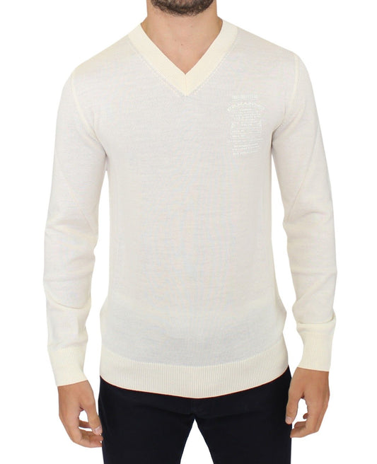 Ermanno Scervino Off-White-Pullover aus Wollmischung mit V-Ausschnitt