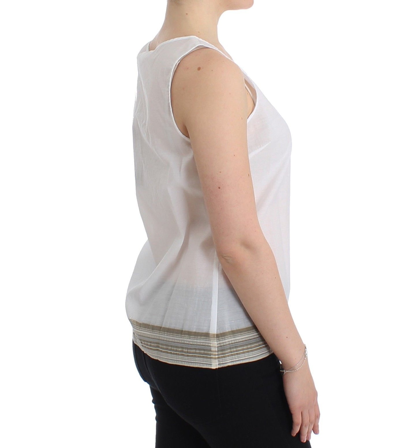 Ermanno Scervino White Top Blouse Tank Shirt na walang manggas