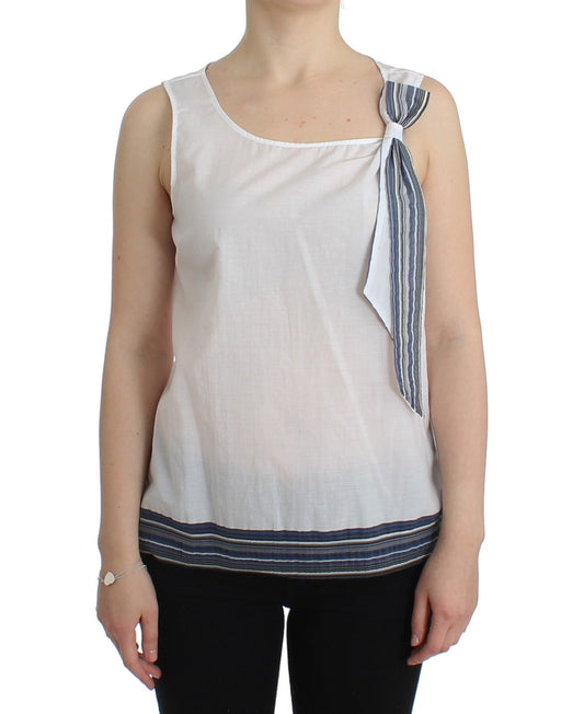 Ermanno Scervino White Blue Top Blouse Tank Shirt na walang manggas