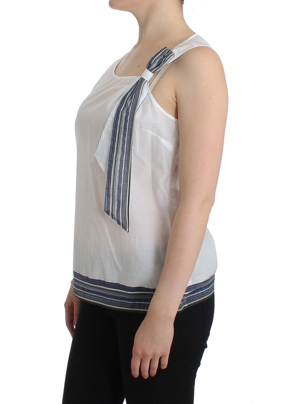 Ermanno Scervino White Blue Top Blouse Tank Shirt na walang manggas