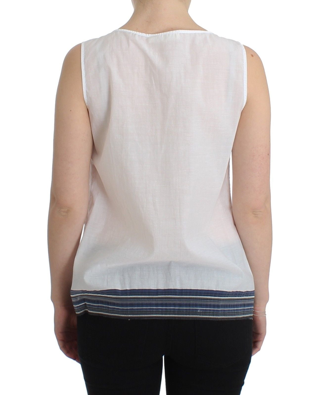 Ermanno Scervino White Blue Top Blouse Tank Shirt na walang manggas