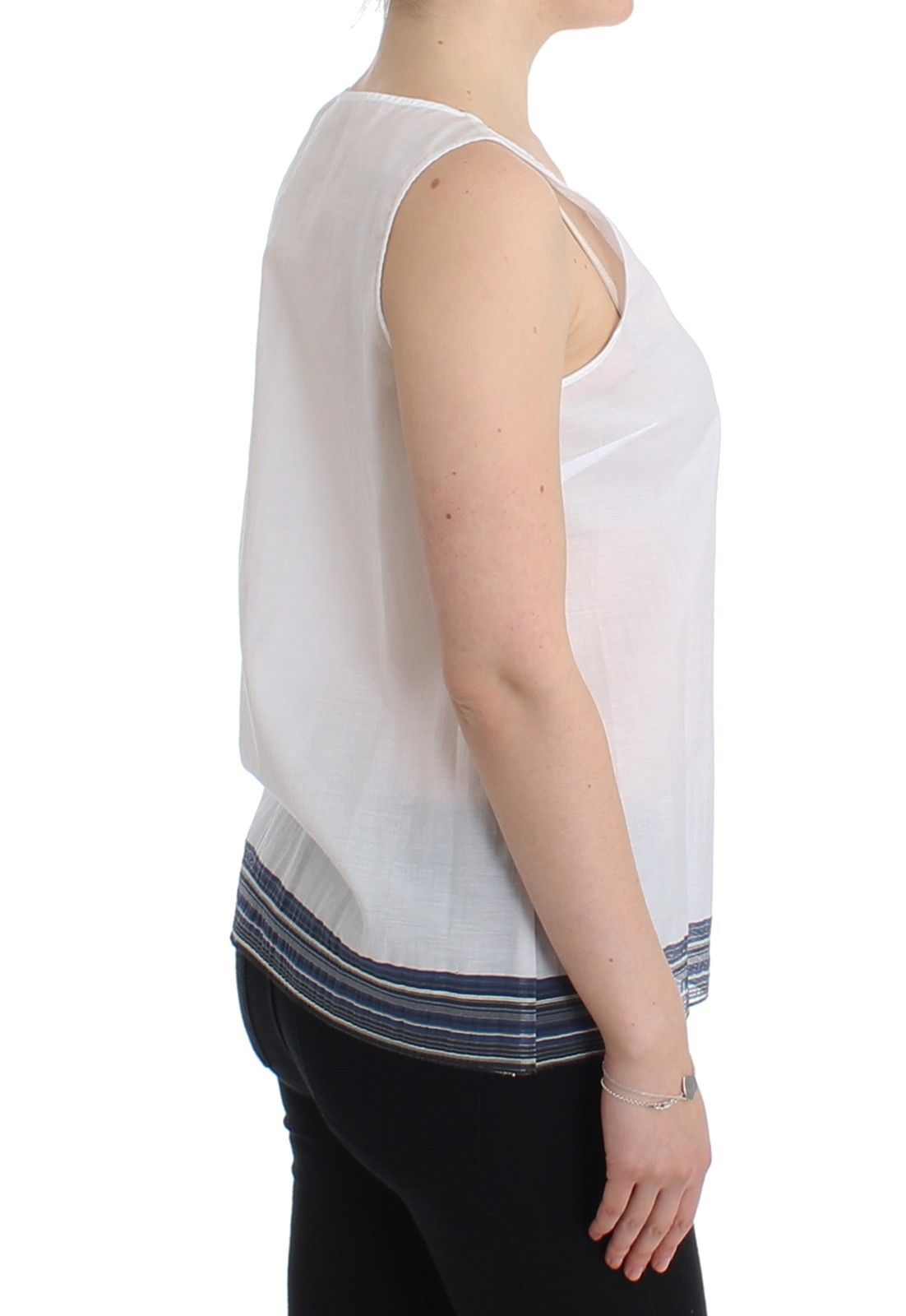 Ermanno Scervino White Blue Top Blouse Tank Shirt na walang manggas