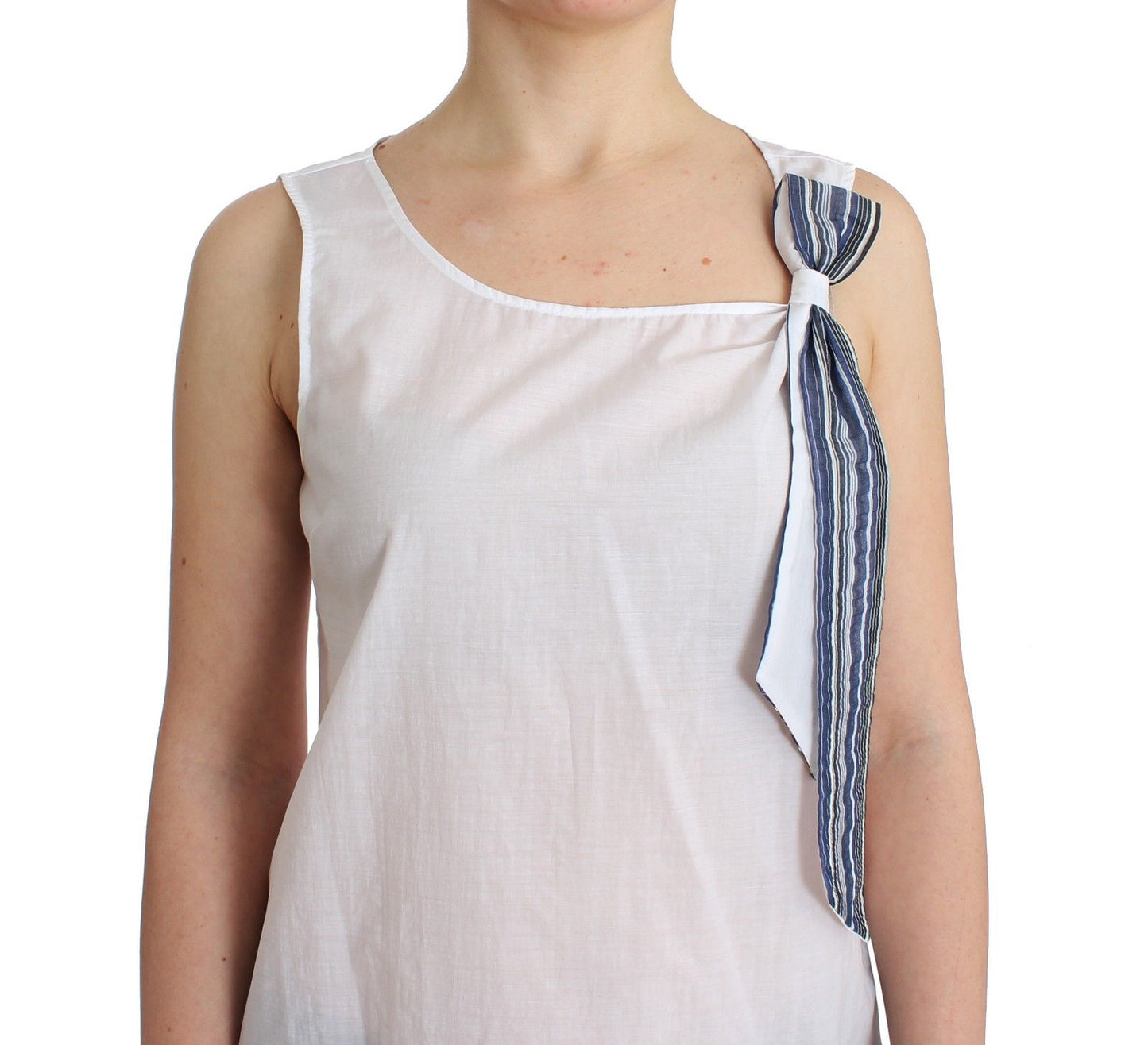 Ermanno Scervino White Blue Top Blouse Tank Shirt na walang manggas