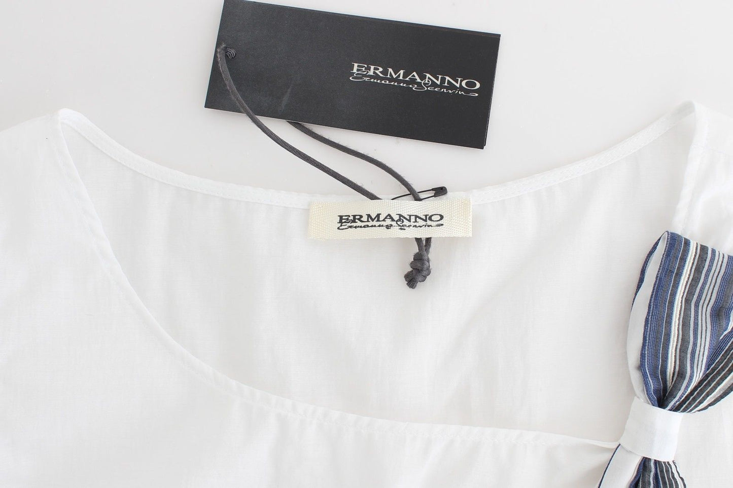 Ermanno Scervino White Blue Top Blouse Tank Shirt na walang manggas