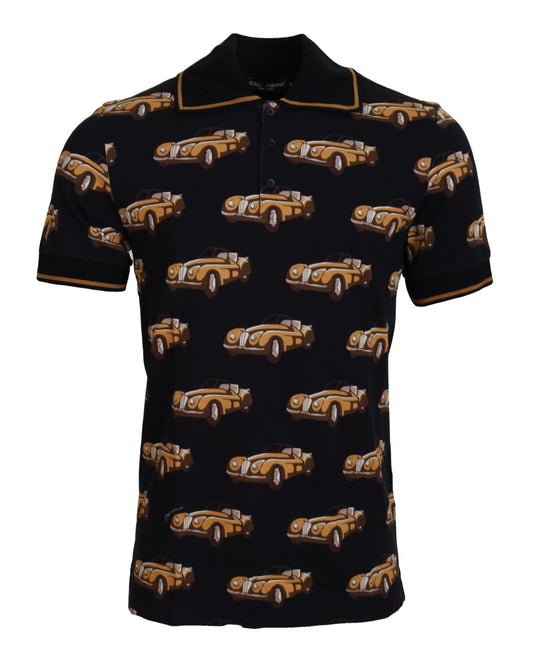 Dolce &amp; Gabbana Black Car Print Short Sleeve Polo T-shirt