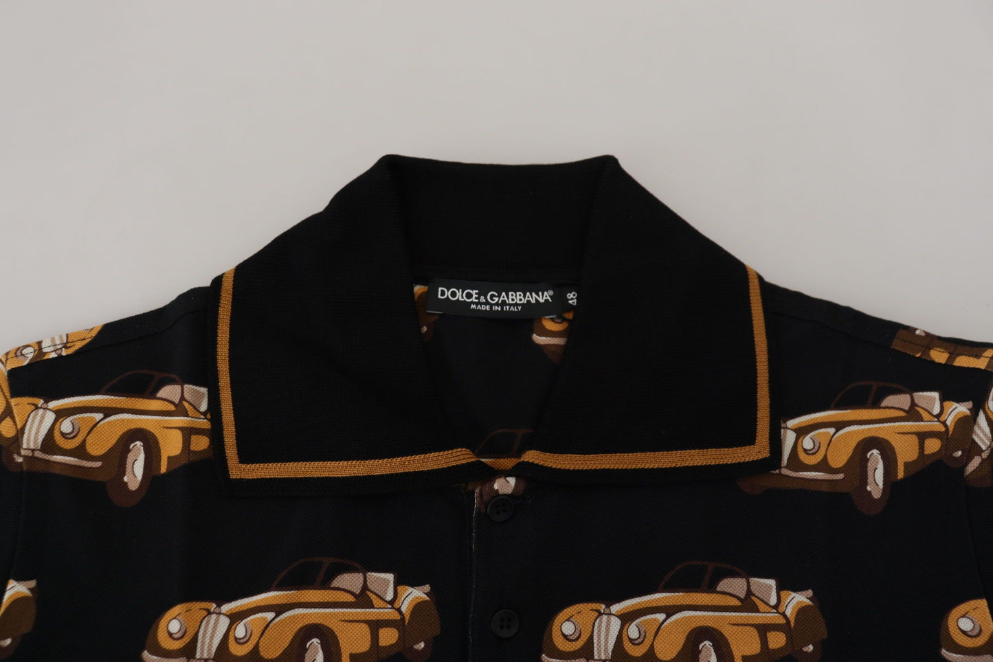 Dolce &amp; Gabbana Black Car Print Short Sleeve Polo T-shirt