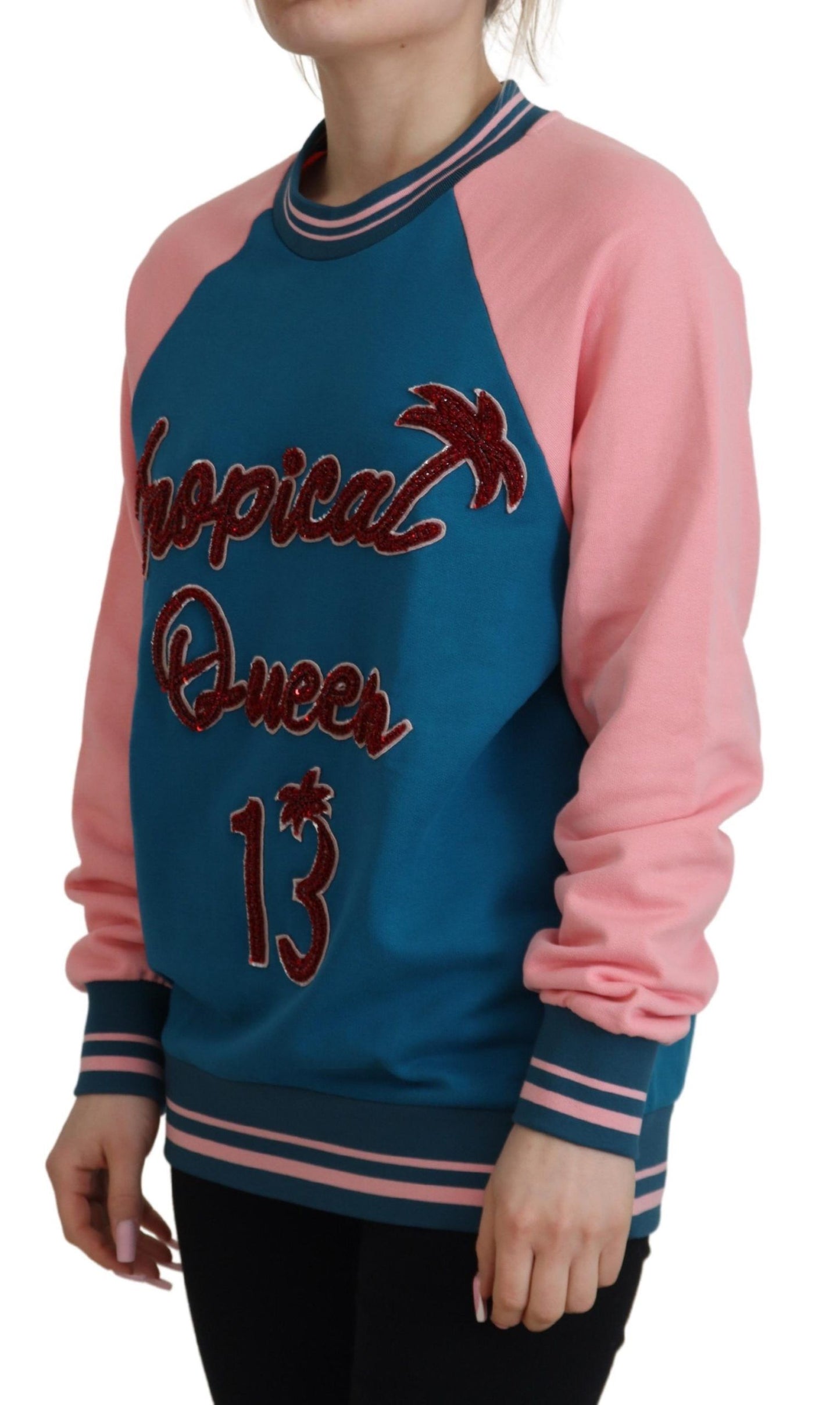 Dolce &amp; Gabbana Blue Pink Queen Sequin Crystal Sweater