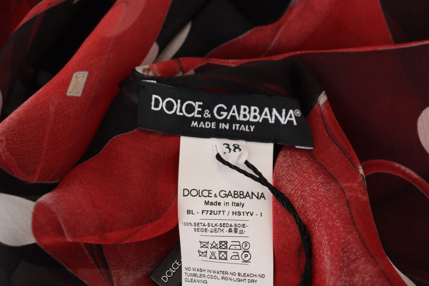 Dolce &amp; Gabbana Schwarz-Rot-Sizilien-Taschen-Seidenhemd-Oberteil-Bluse