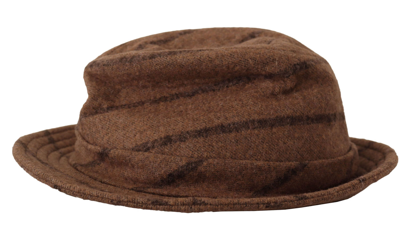 Dolce &amp; Gabbana Brown Fedora Striped Print Summer Hat