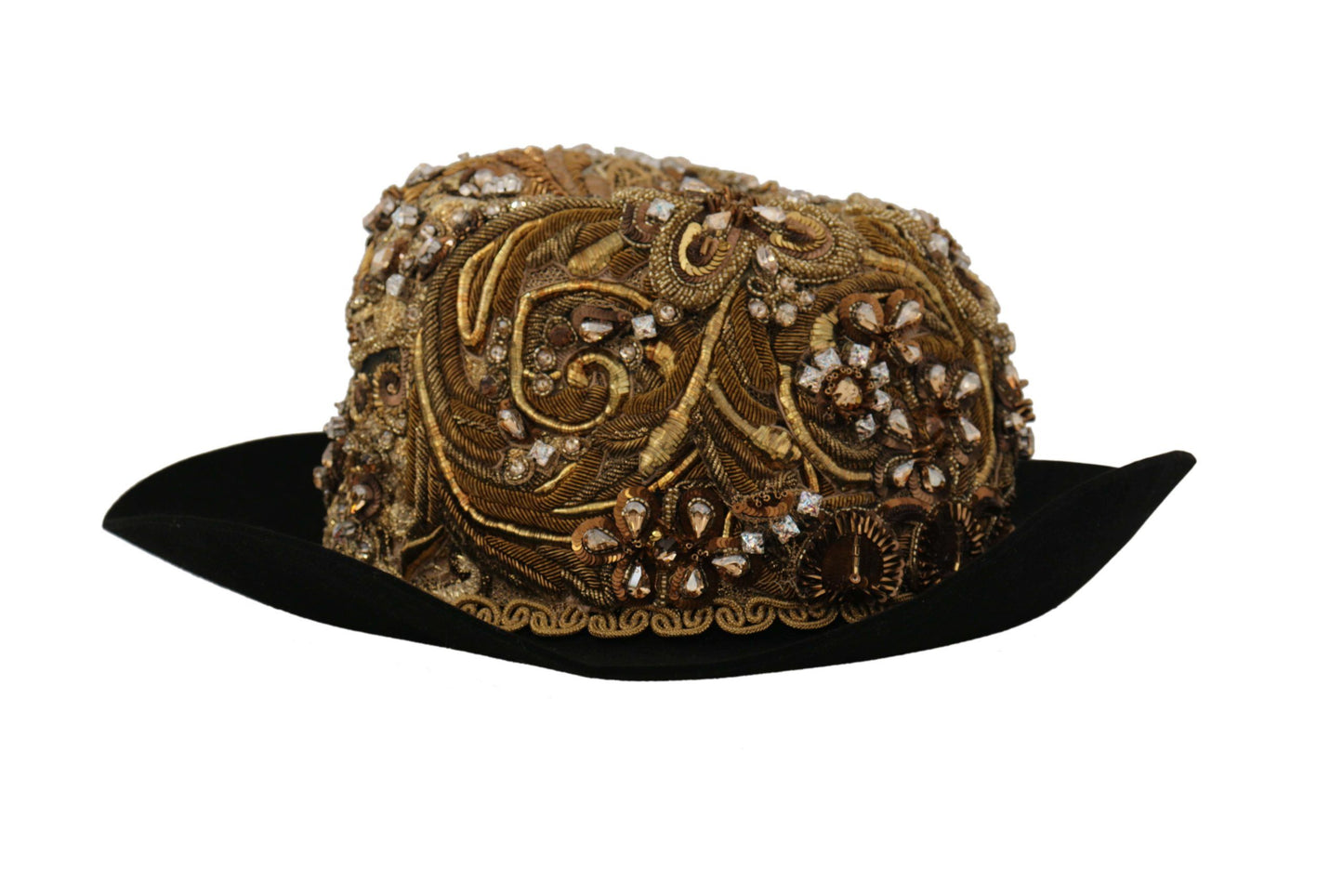 Dolce &amp; Gabbana Gold verzierter Fedora-Hut mit Kristall-Strassstickerei