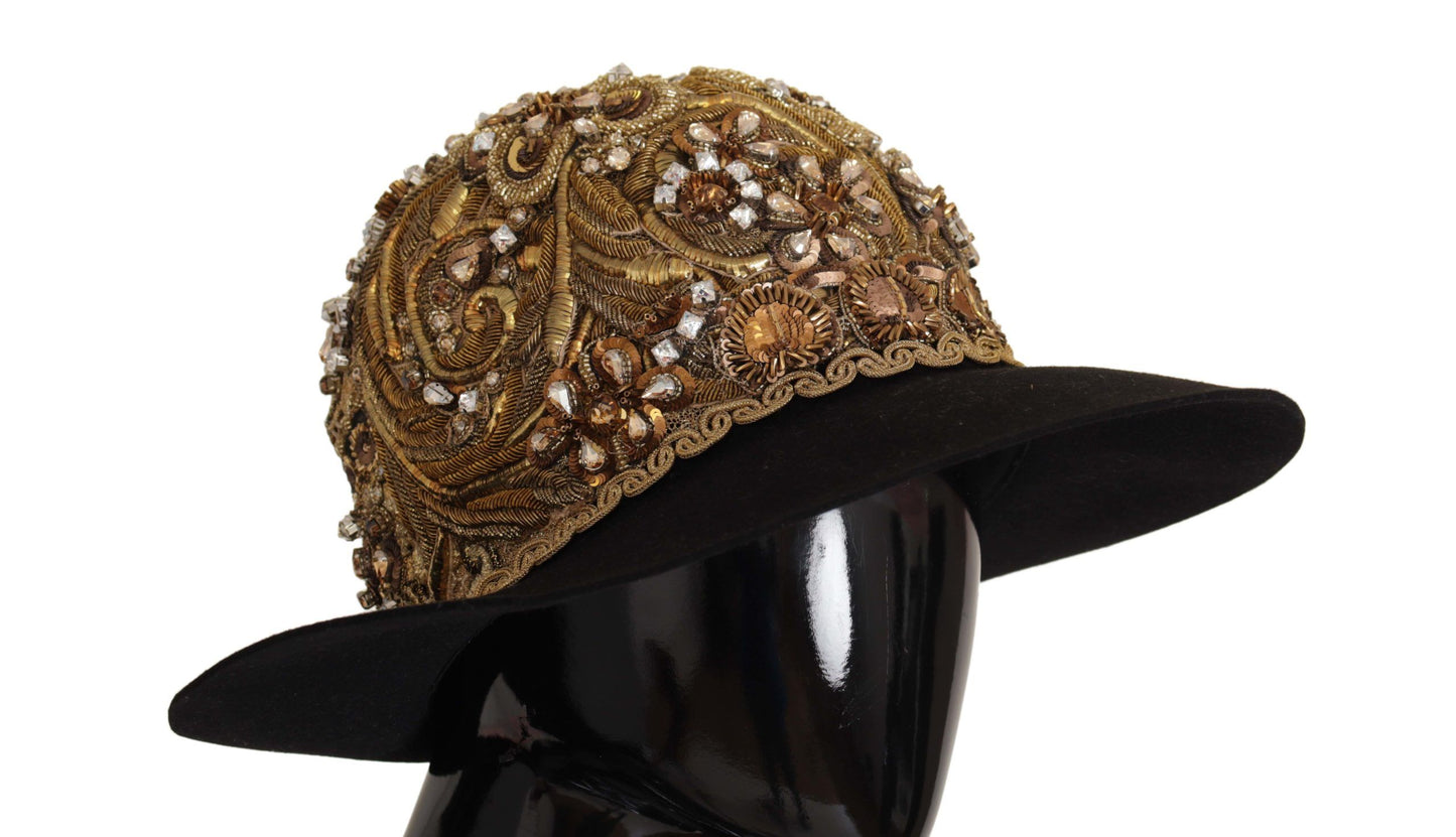 Dolce &amp; Gabbana Gold verzierter Fedora-Hut mit Kristall-Strassstickerei