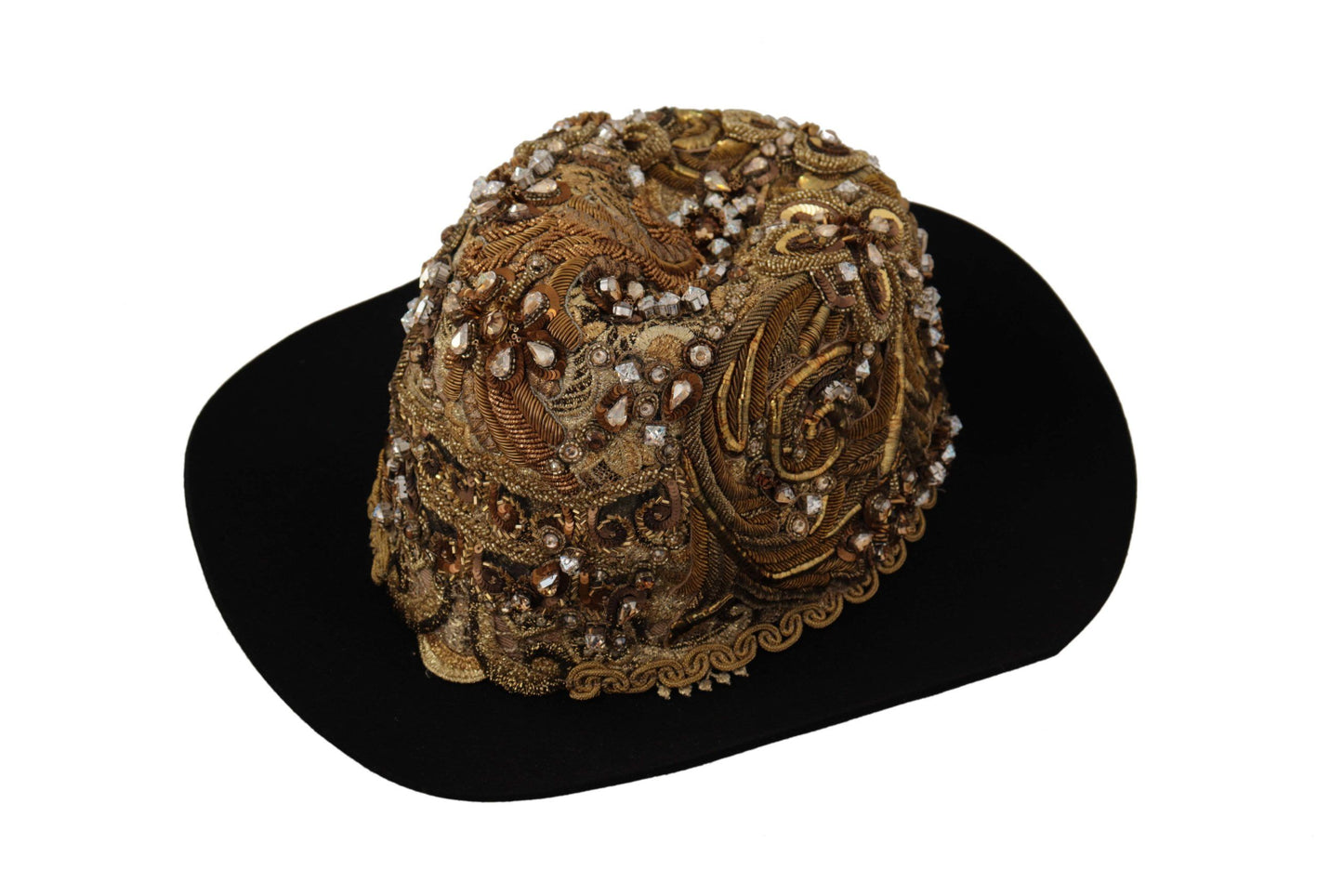 Dolce &amp; Gabbana Gold verzierter Fedora-Hut mit Kristall-Strassstickerei