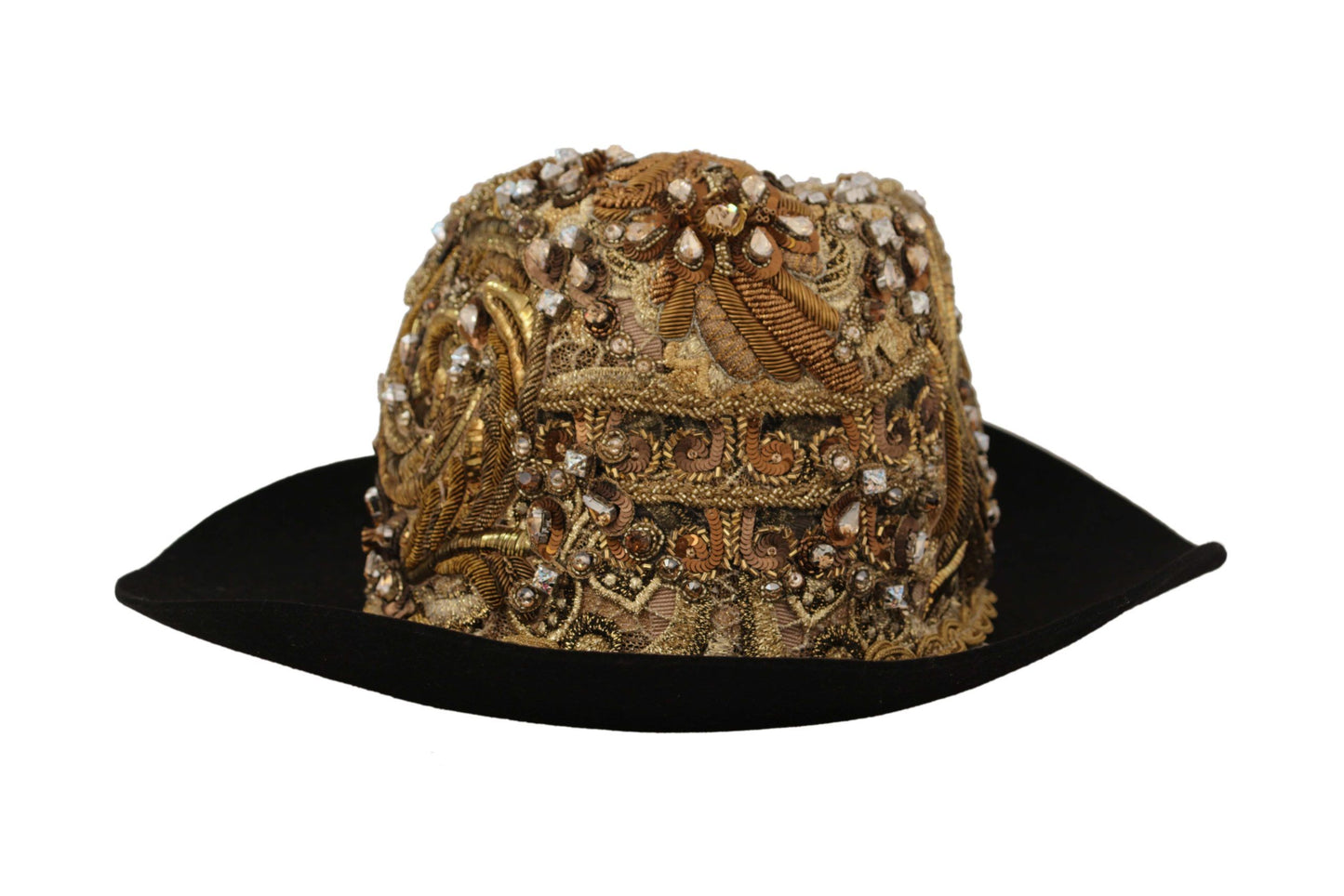 Dolce &amp; Gabbana Gold verzierter Fedora-Hut mit Kristall-Strassstickerei